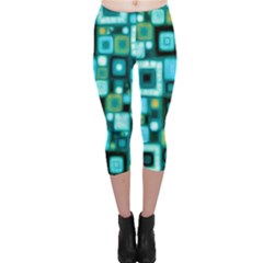 Teal Squares Capri Leggings