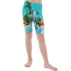 Surfboard With Palm And Flowers Kid s swimwear