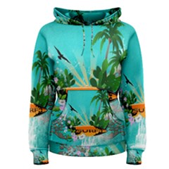 Surfboard With Palm And Flowers Women s Pullover Hoodies