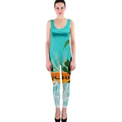 Surfboard With Palm And Flowers OnePiece Catsuits