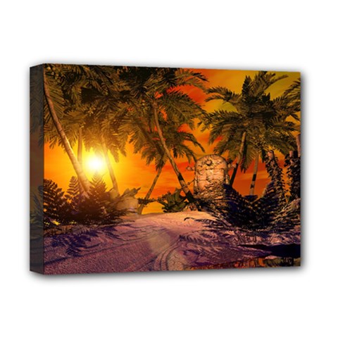 Wonderful Sunset In  A Fantasy World Deluxe Canvas 16  X 12   by FantasyWorld7