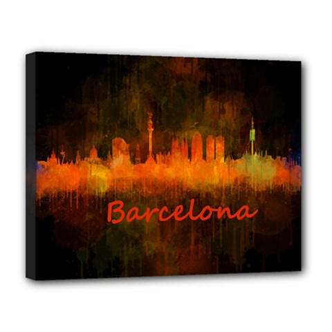 Barcelona City Dark Watercolor Skyline Canvas 14  X 11  by hqphoto