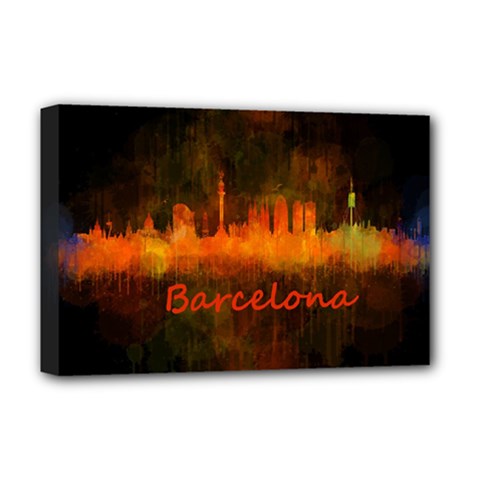 Barcelona City Dark Watercolor Skyline Deluxe Canvas 18  X 12   by hqphoto