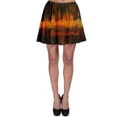 Barcelona City Dark Watercolor Skyline Skater Skirts