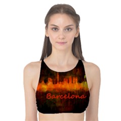 Barcelona City Dark Watercolor Skyline Tank Bikini Top by hqphoto