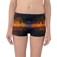Barcelona City Dark Watercolor Skyline Reversible Boyleg Bikini Bottoms