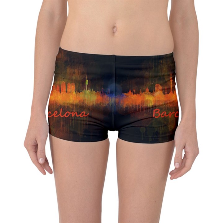 Barcelona City Dark Watercolor Skyline Reversible Boyleg Bikini Bottoms