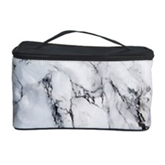 White Marble Stone Print Cosmetic Storage Cases by Dushan