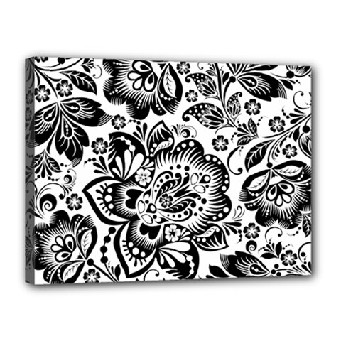 Black Floral Damasks Pattern Baroque Style Canvas 16  X 12  by Dushan