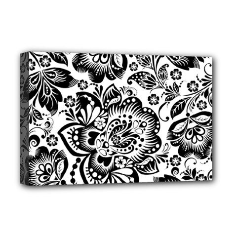 Black Floral Damasks Pattern Baroque Style Deluxe Canvas 18  X 12   by Dushan