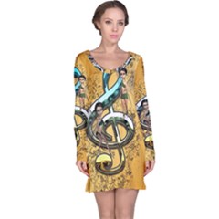 Music, Clef With Fairy And Floral Elements Long Sleeve Nightdresses