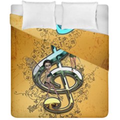 Music, Clef With Fairy And Floral Elements Duvet Cover (double Size) by FantasyWorld7