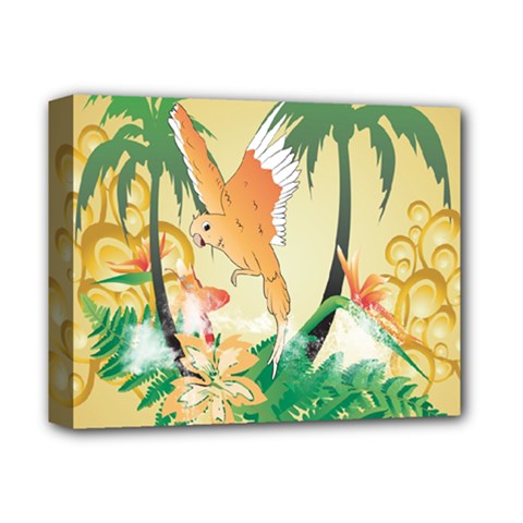 Funny Budgies With Palm And Flower Deluxe Canvas 14  X 11  by FantasyWorld7