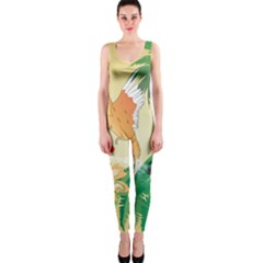 Funny Budgies With Palm And Flower Onepiece Catsuits by FantasyWorld7