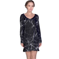 Black Marble Stone Pattern Long Sleeve Nightdresses