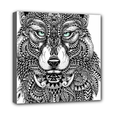 Intricate Elegant Wolf Head Illustration Mini Canvas 8  X 8  by Dushan