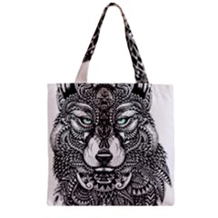 Intricate Elegant Wolf Head Illustration Zipper Grocery Tote Bags by Dushan