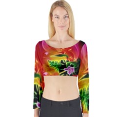 Awesome F?owers With Glowing Lines Long Sleeve Crop Top