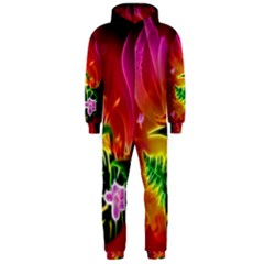 Awesome F?owers With Glowing Lines Hooded Jumpsuit (Men) 