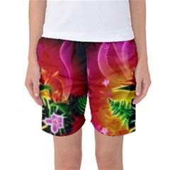 Awesome F?owers With Glowing Lines Women s Basketball Shorts
