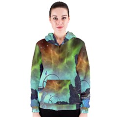 Fantasy Landscape With Lamp Boat And Awesome Sky Women s Zipper Hoodies