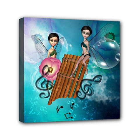 Music, Pan Flute With Fairy Mini Canvas 6  X 6  by FantasyWorld7