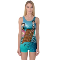 Music, Pan Flute With Fairy Women s Boyleg One Piece Swimsuits by FantasyWorld7