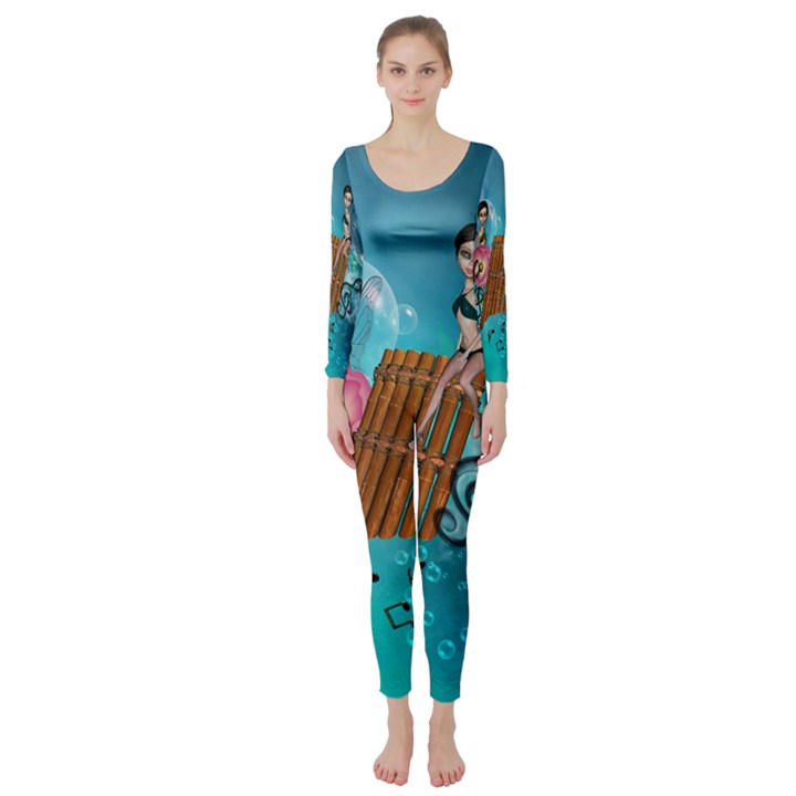 Music, Pan Flute With Fairy Long Sleeve Catsuit
