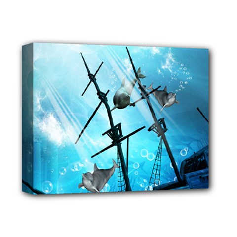 Underwater World With Shipwreck And Dolphin Deluxe Canvas 14  X 11  by FantasyWorld7