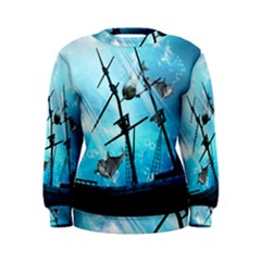 Underwater World With Shipwreck And Dolphin Women s Sweatshirts