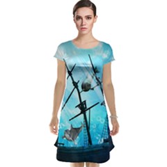 Underwater World With Shipwreck And Dolphin Cap Sleeve Nightdresses