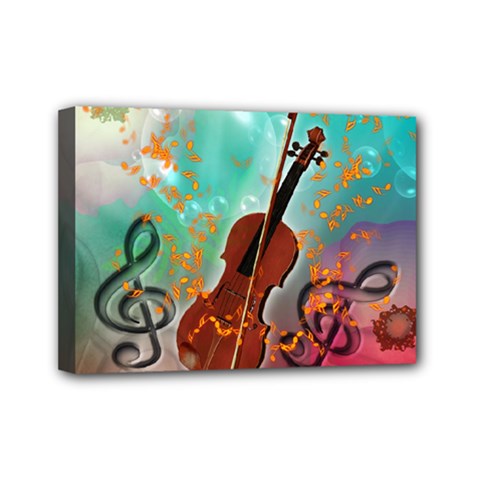 Violin With Violin Bow And Key Notes Mini Canvas 7  X 5  by FantasyWorld7