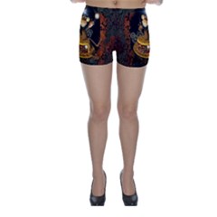 Steampunk, Funny Monkey With Clocks And Gears Skinny Shorts by FantasyWorld7