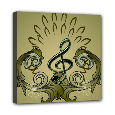 Decorative Clef With Damask In Soft Green Mini Canvas 8  X 8  by FantasyWorld7