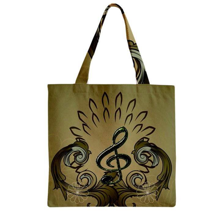 Decorative Clef With Damask In Soft Green Zipper Grocery Tote Bags