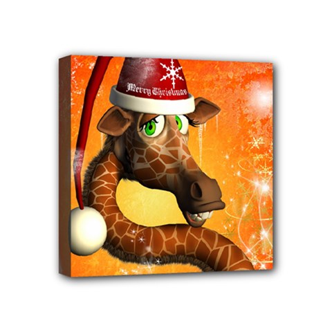 Funny Cute Christmas Giraffe With Christmas Hat Mini Canvas 4  x 4 