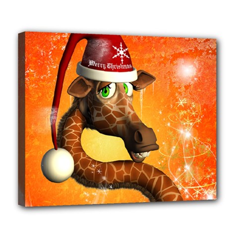 Funny Cute Christmas Giraffe With Christmas Hat Deluxe Canvas 24  x 20  