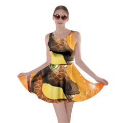 Funny Cute Christmas Giraffe With Christmas Hat Skater Dresses