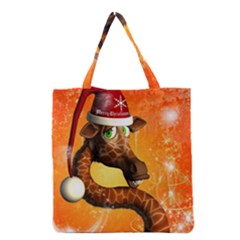 Funny Cute Christmas Giraffe With Christmas Hat Grocery Tote Bags