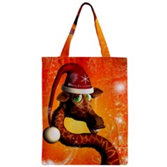 Funny Cute Christmas Giraffe With Christmas Hat Zipper Classic Tote Bags