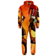 Funny Cute Christmas Giraffe With Christmas Hat Hooded Jumpsuit (Men) 