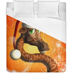 Funny Cute Christmas Giraffe With Christmas Hat Duvet Cover Single Side (Double Size)