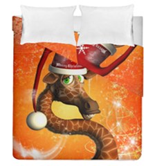 Funny Cute Christmas Giraffe With Christmas Hat Duvet Cover (Full/Queen Size)