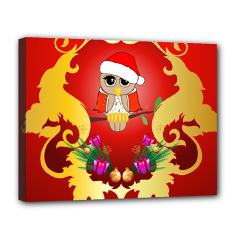 Funny, Cute Christmas Owl  With Christmas Hat Canvas 14  X 11  by FantasyWorld7