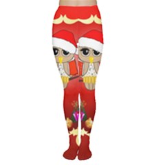 Funny, Cute Christmas Owl  With Christmas Hat Women s Tights by FantasyWorld7