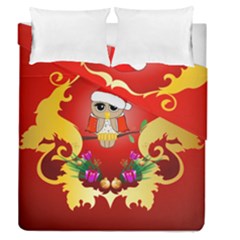 Funny, Cute Christmas Owl  With Christmas Hat Duvet Cover (full/queen Size) by FantasyWorld7