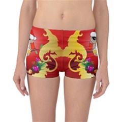 Funny, Cute Christmas Owl  With Christmas Hat Reversible Boyleg Bikini Bottoms by FantasyWorld7