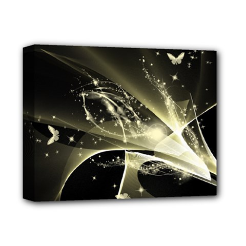 Awesome Glowing Lines With Beautiful Butterflies On Black Background Deluxe Canvas 14  X 11  by FantasyWorld7