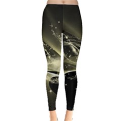 Awesome Glowing Lines With Beautiful Butterflies On Black Background Women s Leggings by FantasyWorld7