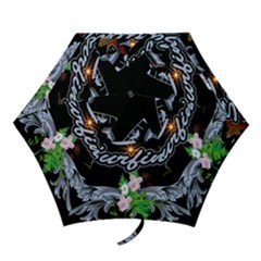 Surfboarder With Damask In Blue On Black Bakcground Mini Folding Umbrellas by FantasyWorld7